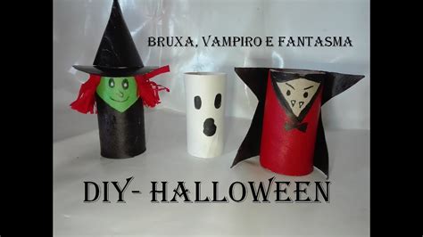 DIY Ideias Halloween com rolos de papel Higienico Bruxa,Vampiro e