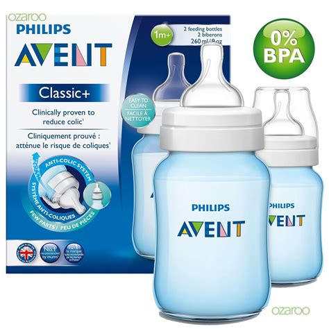 At 2 weeks of age babies fed with a philips avent bottle showed a trend to less fussing than babies fed with another leading bottle. Philips Avent Classic Plus Blue Bottle 260ML Twin Pack ...