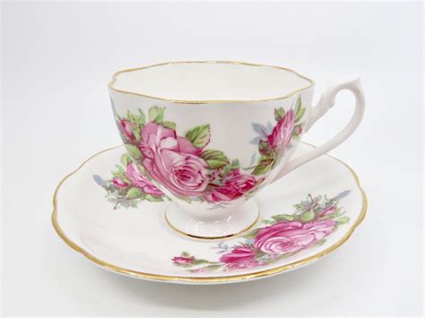 Pink Roses Tea Cup And Saucer With Gold Trim Vintage Fine Bone China Teacup Set Pink Tea Cups