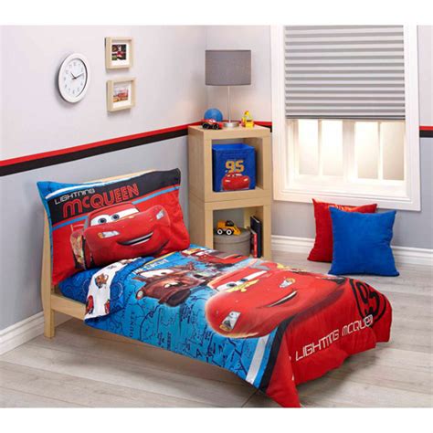 Includes 1 pillowcase, 1 duvet cover, 1 crib sheet + comforter and pillow insert. Disney Cars Team Lightening 4-Piece Toddler Bedding Set ...