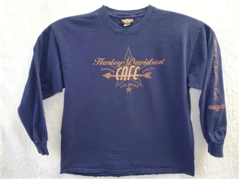 Vintage Harley Davidson Cafe Las Vegas Long Sleeve T Shirt Xl Blue
