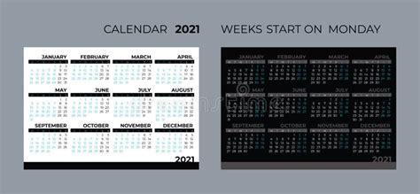 Plantilla De Calendario 2021 Calendario Minimalista Anual De 2021