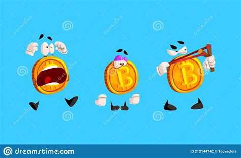 Funny Bitcoin Character Sett Crypto Currency Emoji With Different