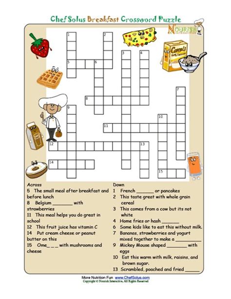 Printable Nutrition Crossword Puzzle Breakfast