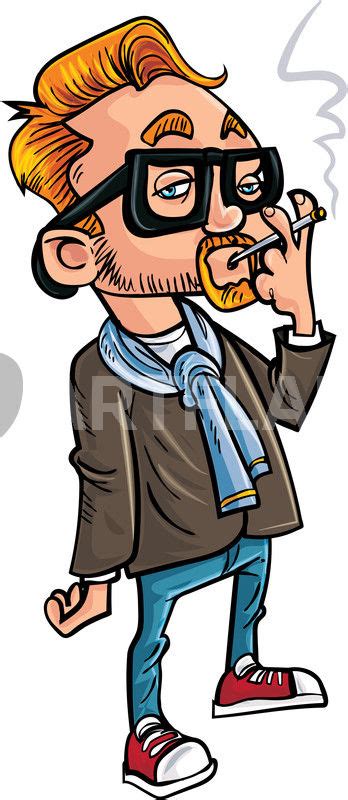 Cartoon Hipster Smoking A Cigarette Graphicillustration Art Prints