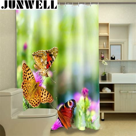 13pcs Set Polyester Waterproof Fabric Shower Curtains 3d Butterfly Printing Bath Curtain With 12