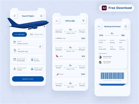 7 Free Flight Booking App Ui Template In Xd Format Smashfreakz