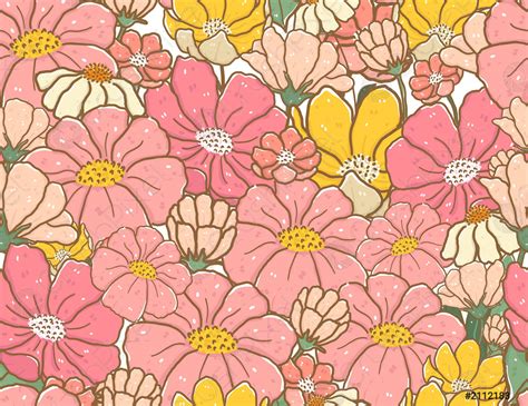 Retro Floral Doodleseamless Pattern Cute Vintage Pastel Doodle Flower