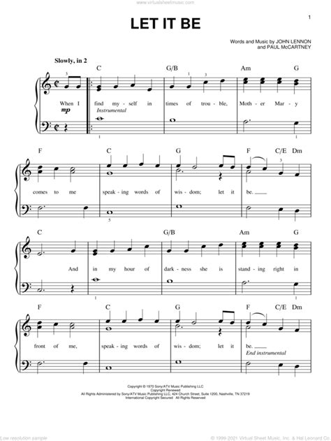 Beatles Let It Be Easy Sheet Music For Piano Solo Pdf