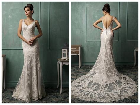 Straps V Neckline Lace Low Backless Wedding Dress 2454435 Weddbook