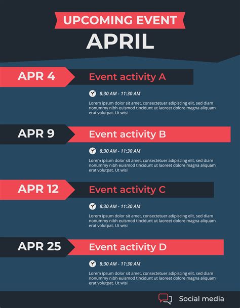 Upcoming Monthly Event Schedule Flyer Poster Template 7076267 Vector