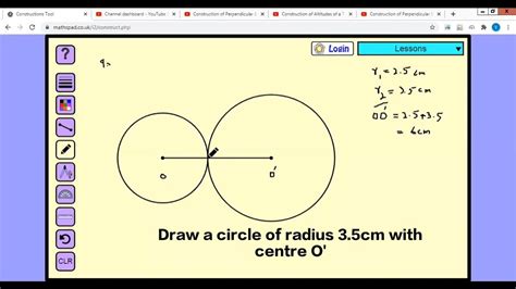 Construction Of The Common Tangent Of Two Touching Circle Externally Youtube