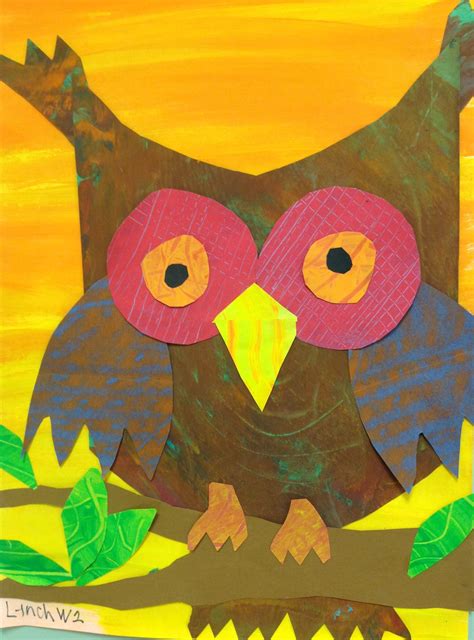 2nd Grade Owl Collage Inspired By Eric Carle Fall Art