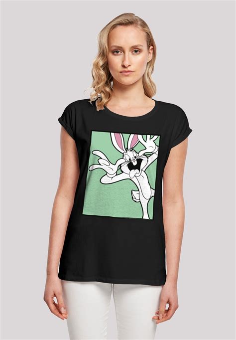 F4nt4stic Looney Tunes Bugs Bunny Funny Face T Shirt Print Blackzwart Zalandonl