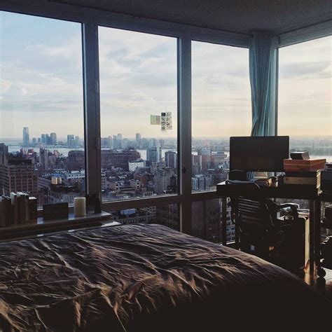 Bedroom Big Glass Windows Dream Apartment Bedroom Views City View