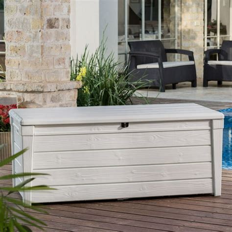 Keter Brightwood 120 Gallon Deck Box With Pool Kit Resin Outdoor Patio