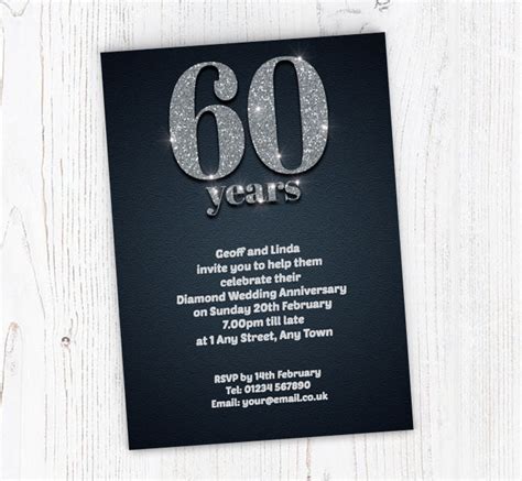 60th Sparkle Anniversary Invitations Personalise Online Plus Free