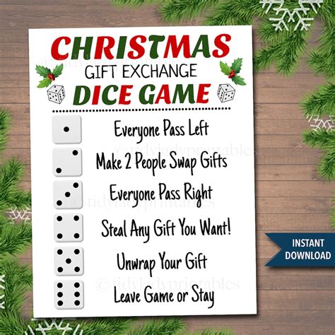 Christmas Gift Exchange Dice Game Christmas Party Game Present Swap