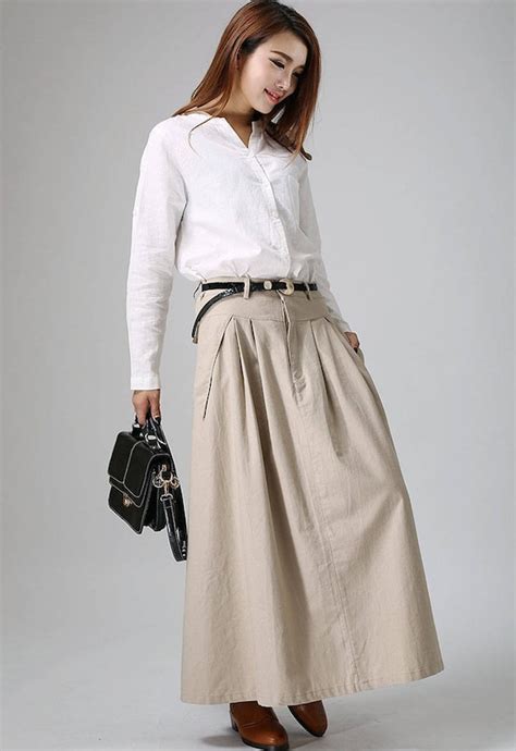 Khaki Skirt Maxi Skirt Long Skirt Casual Skirt Linen Etsy