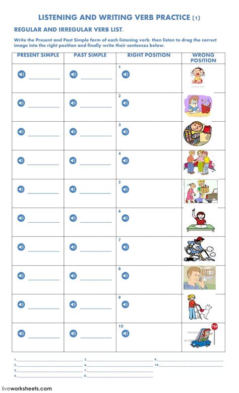 Listening And Writing Verb Practice 1 Ficha Interactiva Worksheets