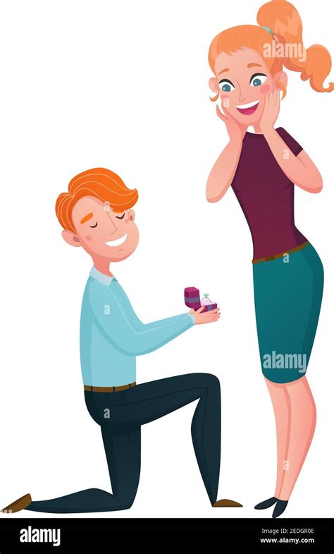 Marriage Proposal Cartoon Characters Scene With Kneeling Man With