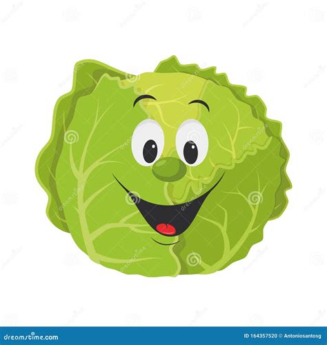 Vector Illustration Of A Funny And Smiling Lettuce In Cartoon Style
