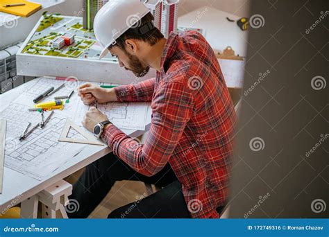 Young Architect Working In The Office Stock Photo Image Of Board