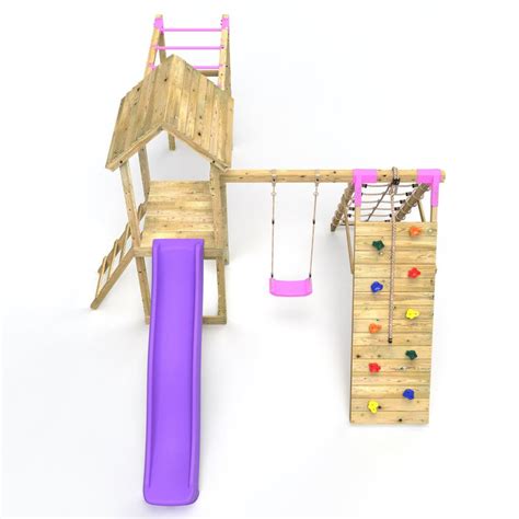 Rebo Wooden Climbing Frame With Swings Slide Up And Over Climbing Wall