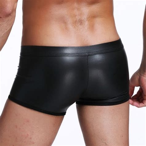 Male Sexy Lingerie Men Leather Thong Boxers Shorts Pvc Look Panties Briefs