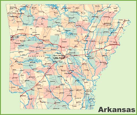 Arkansas County Map With Roads Great Lakes Map