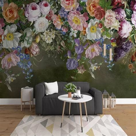 Custom Size European Style Retro Floral Wallpaper Mural