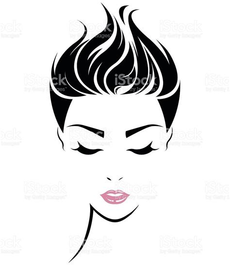 Women Short Hair Style Icon Logo Women Face On White Background