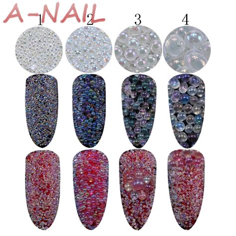 4 Size 3d Nail Glitter Bead White Caviar Beads 12boxset Glitter Powder