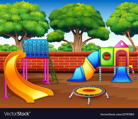 Kids Playground With Slides In Park Royalty Free Vector