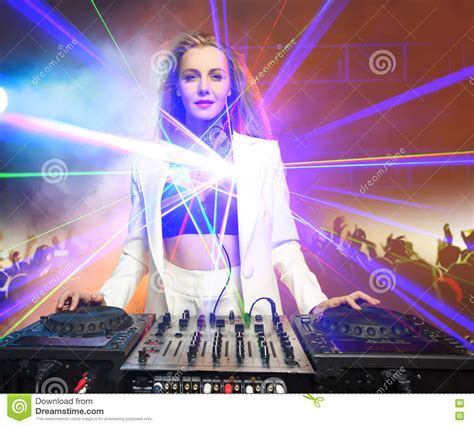 Beautiful Blonde Dj Girl On Decks The Party Stock Image Image Of