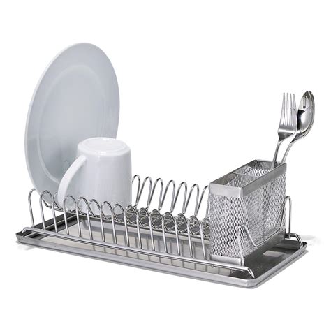 Glotoch dish drying rack, 2 tier dish rack with utensil holder, cup holder and dish drainer for kitchen counter top, plated chrome dish dryer silver 16.5 x 10 x 15 inch. Polder Stainless Steel Compact Dish Rack | The Container Store
