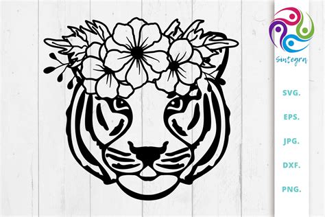 Cute Tiger With Flower Crown On Head Svg Graphic By Sintegra · Creative