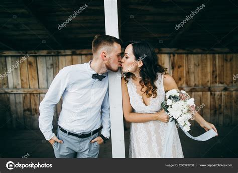 Beautiful Young Couple Kissing Old House Stock Photo By ©shunevich