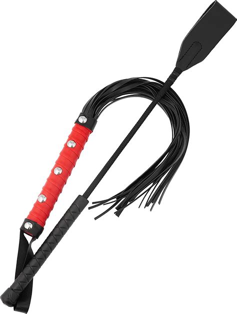 Malinero Sex Whip Crop Bdsm Set 18 Black Leather Crop 18 Red Whip Faux Leather