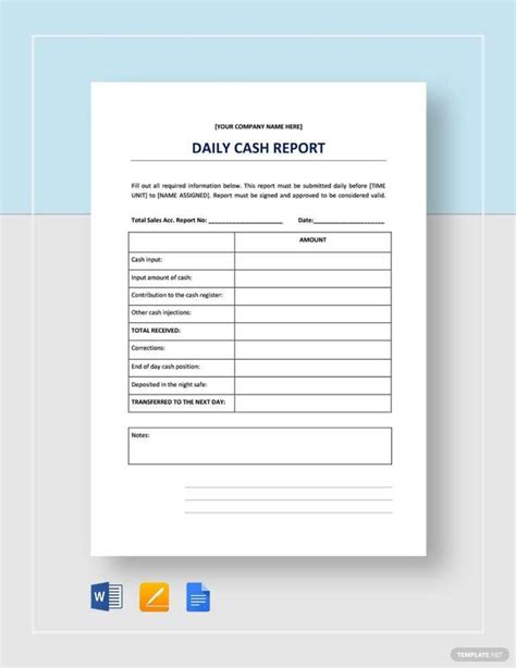 Daily Cash Report Forms Report Template Templates Cash With Cash