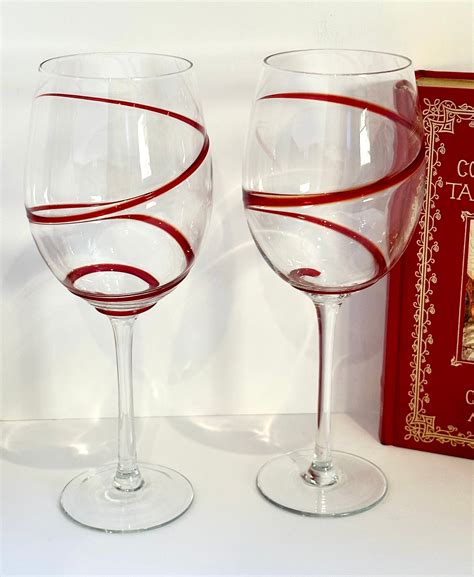 Water Glasses Pier 1 Red Swirline Water Glasses Hand Etsy