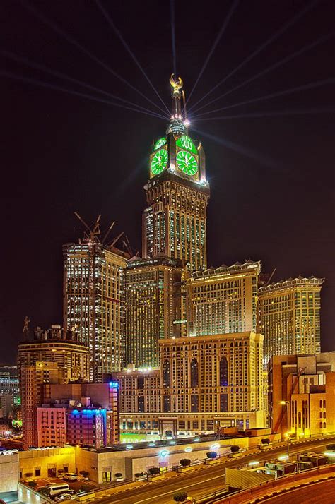 Makkah Royal Clock Tower At Mecca Saudi Arabia By Night