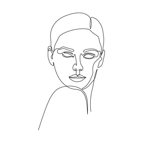 Female linear contour isolated on white. абстрактное лицо девушки непрерывное рисование одной линии ...