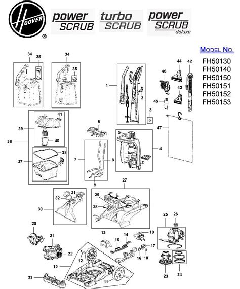 Hoover Fh50140 Power Scrub Carpet Washer Parts List And Schematic Usa