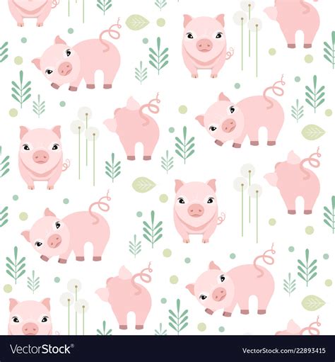 Cute Pig Seamless Pattern Piggy Kid Fabric Vector Image