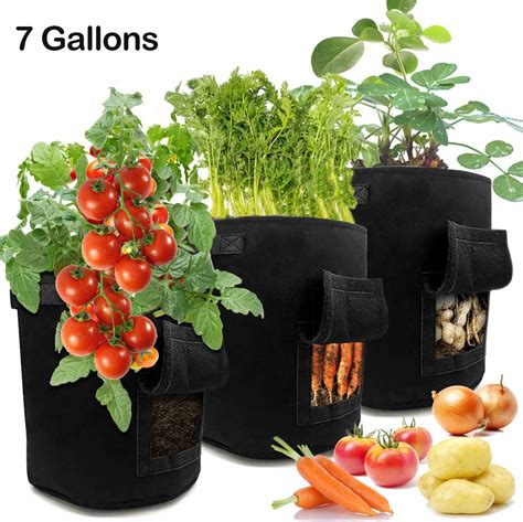 Lehour Grow Bags 3pcs 7 Gallon Breathable Non Woven Fabric Potato Grow