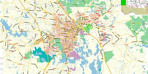 Macon Georgia Us Pdf Map Vector Exact City Plan Low Detailed Street Map