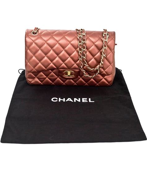 Chanel Bronze Metallic Lambskin Quilted Double Flap Classic Jumbo Bag