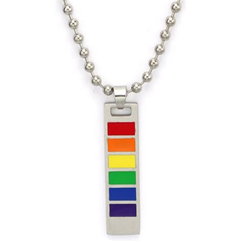 Lgbt Fashion Rectangle Stainless Steel Rainbow Necklace For Men Gay Pride Gay Love Pride Pendant