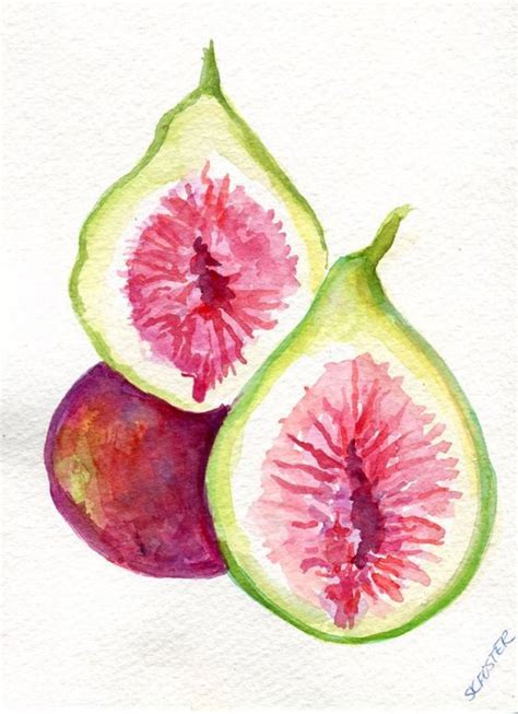 Figs Original Watercolor Painting Small Fruit Artwork Kitchen Wall